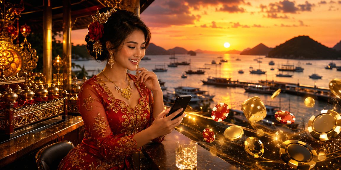 Pengguna sedang bermain casino online menggunakan ponsel di festival